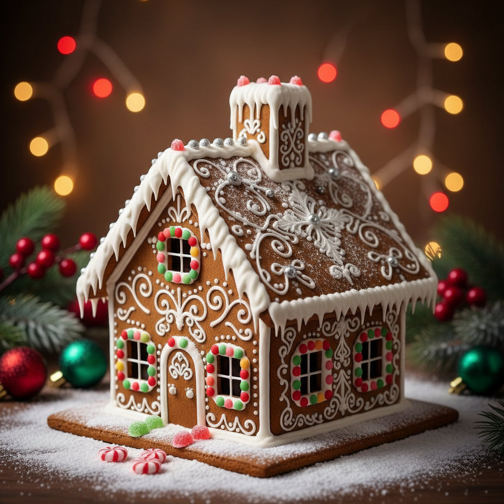 White cup of coffee with whipped cream and chocolate shavings, next to a gingerbread cookie on a wooden surface.